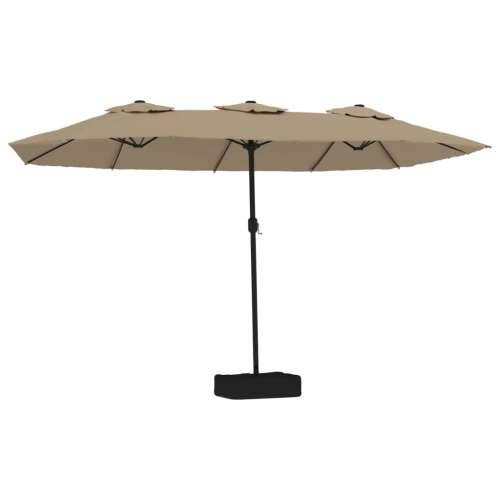 Dvostruki vrtni suncobran s LED svjetlima smeđesivi 449x245 cm - Sivo-smeđa 1 Cijena