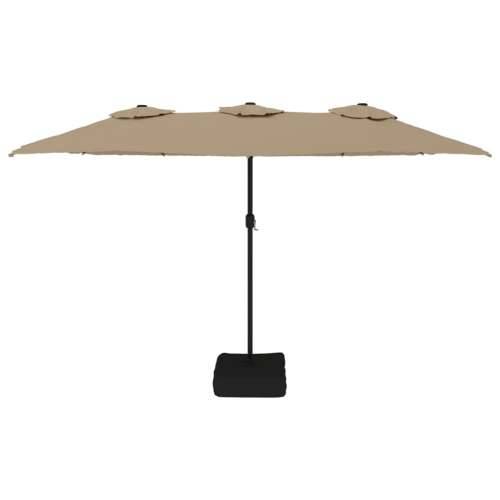 Dvostruki vrtni suncobran s LED svjetlima smeđesivi 449x245 cm - Sivo-smeđa 1 Cijena