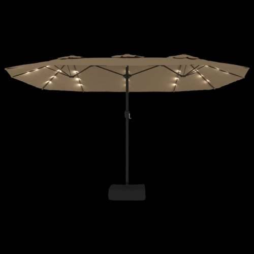 Dvostruki vrtni suncobran s LED svjetlima smeđesivi 449x245 cm - Sivo-smeđa 1 Cijena