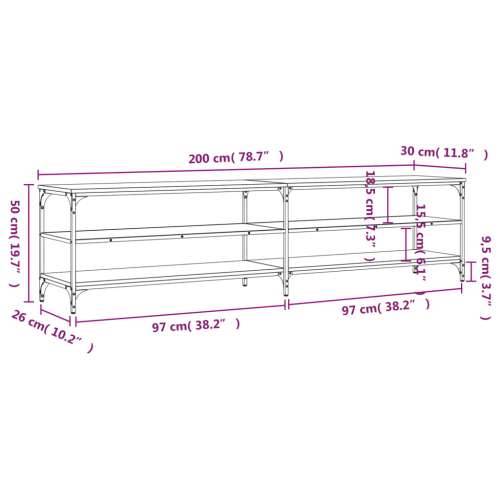 TV ormarić crni 200 x 30 x 50 cm konstruirano drvo i metal - Crna 1 200 cm Cijena