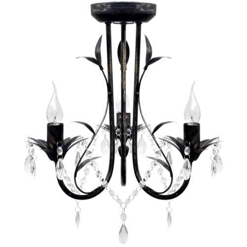 Luster s kristalnim perlama Art Noveau metalni crni 3X E14 svjetiljke