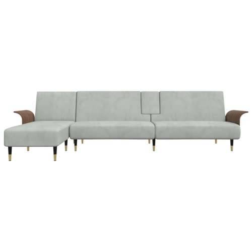 Kutna garnitura na razvlačenje svjetlosiva 279x140x70 cm baršun - Svjetlosiva Cijena