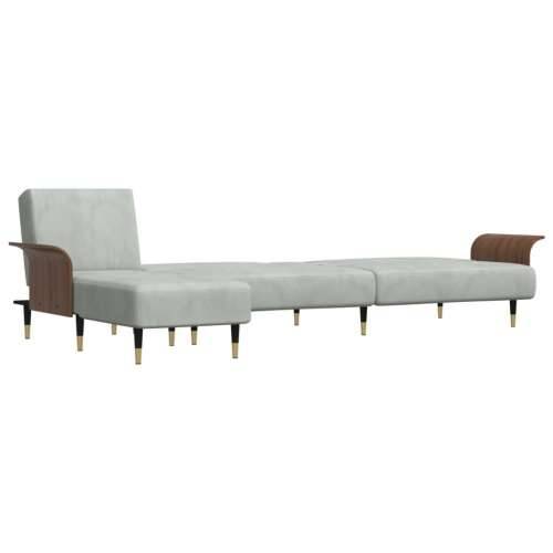 Kutna garnitura na razvlačenje svjetlosiva 279x140x70 cm baršun - Svjetlosiva Cijena