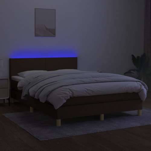 Krevet box spring s madracem LED tamnosmeđi 140x190 cm tkanina - Tamno smeđa 140 x 190 cm Gladak dizajn Cijena
