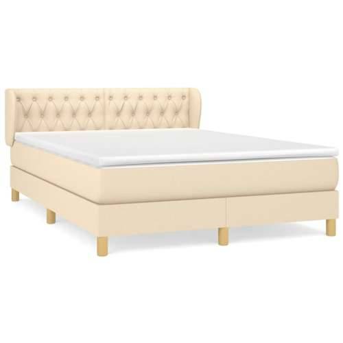 Krevet s oprugama i madracem krem 140 x 190 cm od tkanine - Krema 140 x 190 cm Dizajn s gumbima Cijena
