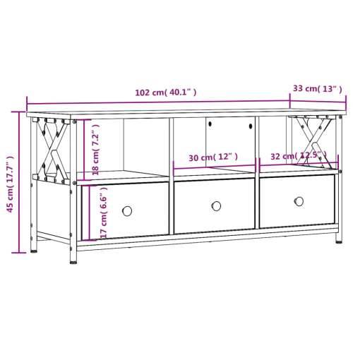 TV ormarić crni 102 x 33 x 45 cm konstruirano drvo i željezo - Crna 1 102 cm Cijena