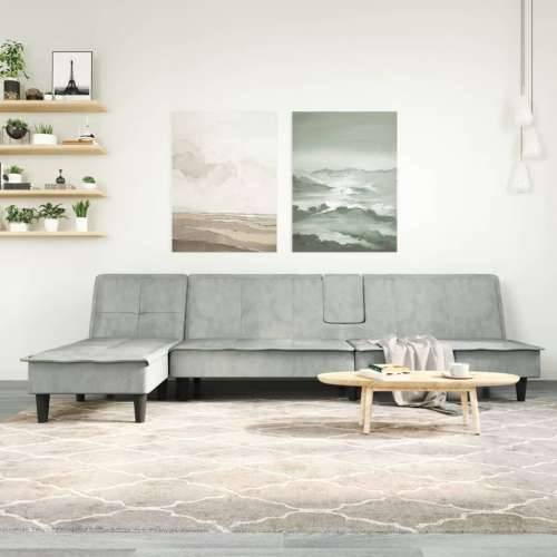 Kutna garnitura na razvlačenje svjetlosiva 255x140x70 cm baršun - Svjetlosiva Cijena