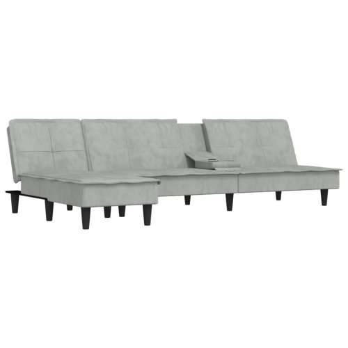 Kutna garnitura na razvlačenje svjetlosiva 255x140x70 cm baršun - Svjetlosiva Cijena