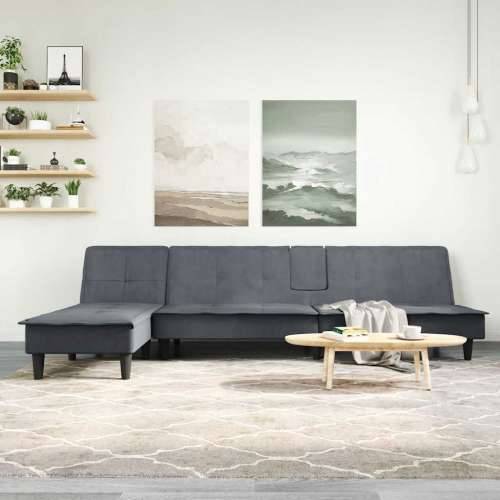 Kutna garnitura na razvlačenje tamnosiva 255x140x70 cm baršun - Tamno siva Cijena