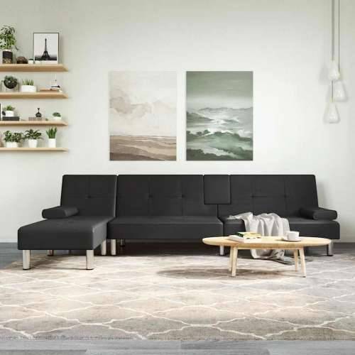 Kutna garnitura na razvlačenje crna 255x140x70 cm umjetna koža - Crna Cijena