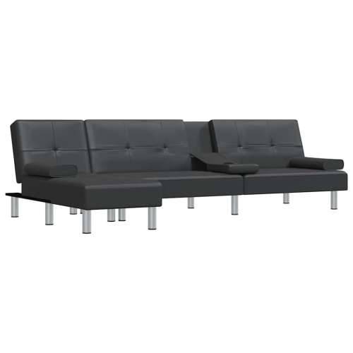 Kutna garnitura na razvlačenje crna 255x140x70 cm umjetna koža - Crna Cijena
