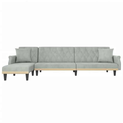 Kutna garnitura na razvlačenje svjetlosiva 271x140x70 cm baršun - Svjetlosiva Cijena