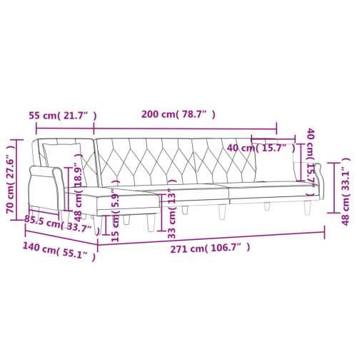 Kutna garnitura na razvlačenje tamnosiva 271x140x70 cm baršun - Tamno siva Cijena