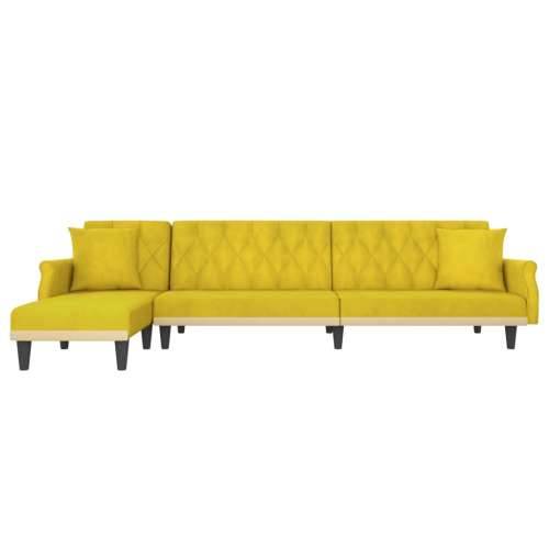 Kutna garnitura na razvlačenje žuta 271x140x70 cm baršunasta - Žuta Cijena