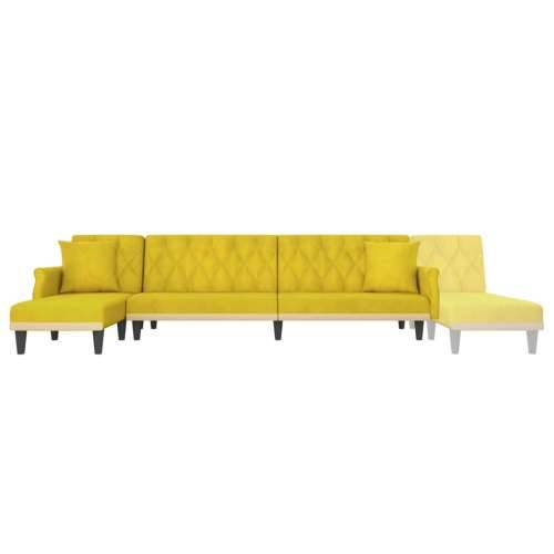 Kutna garnitura na razvlačenje žuta 271x140x70 cm baršunasta - Žuta Cijena