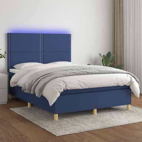 Krevet box spring s madracem LED plavi 140x190 cm od tkanine - Plava 140 x 190 cm Obično s čavlima Cijena