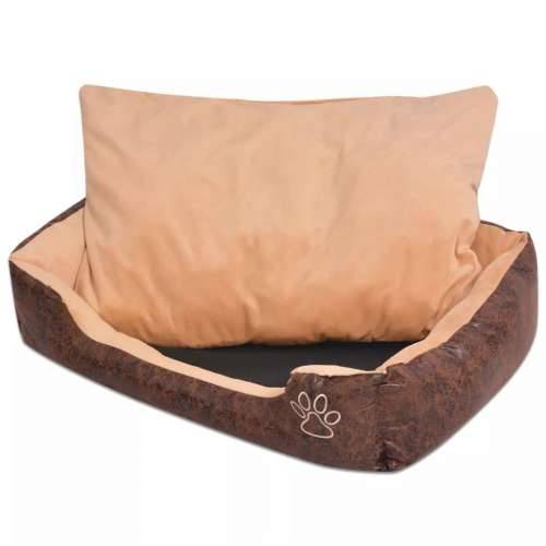 Krevet za pse s jastukom PU umjetna koža veličina M Smeđi
