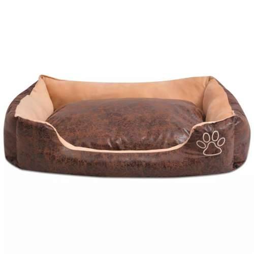 Krevet za pse s jastukom PU umjetna koža veličina M Smeđi Cijena