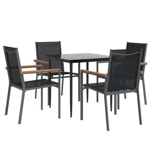 Vrtna garnitura - 5-dijelni vrtni blagovaonski set crni od tekstilena i čelika - Dužina stola 80 cm 4 Cijena