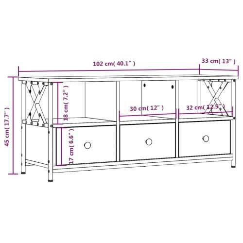 TV ormarić boja dimljenog hrasta 102x33x45 cm od drva i željeza - Dimljeni hrast 1 102 cm Cijena
