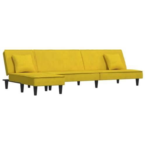 Kutna garnitura na razvlačenje žuta 255x140x70 cm baršunasta - Žuta Cijena