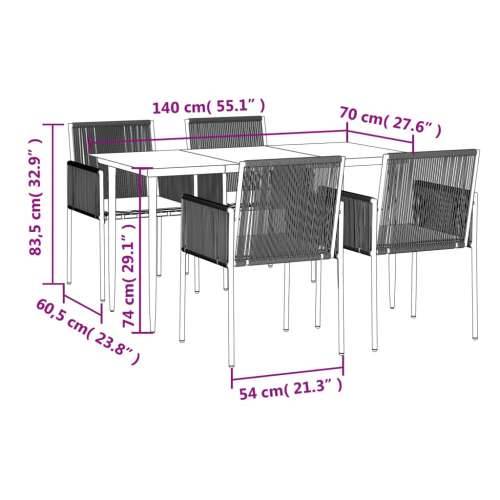 Vrtna garnitura - 5-dijelni vrtni blagovaonski set od poliratana i čelika crni - Dužina stola 140 cm 4 Cijena