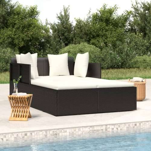 Ležaj za sunčanje s jastucima crni 182 x 118 x 63 cm poliratan - Crna Cijena