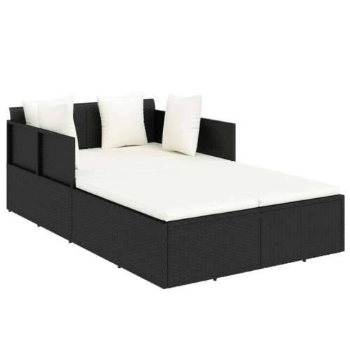 Ležaj za sunčanje s jastucima crni 182 x 118 x 63 cm poliratan - Crna Cijena