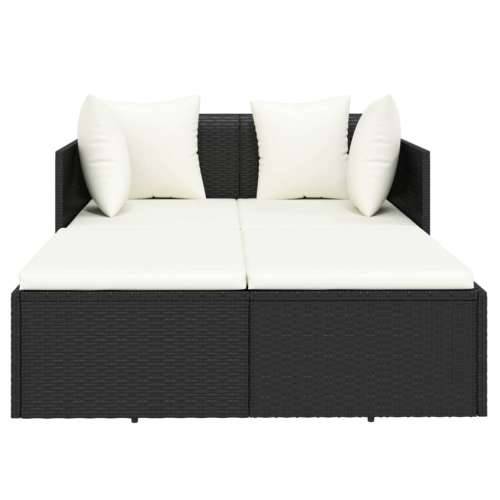 Ležaj za sunčanje s jastucima crni 182 x 118 x 63 cm poliratan - Crna Cijena