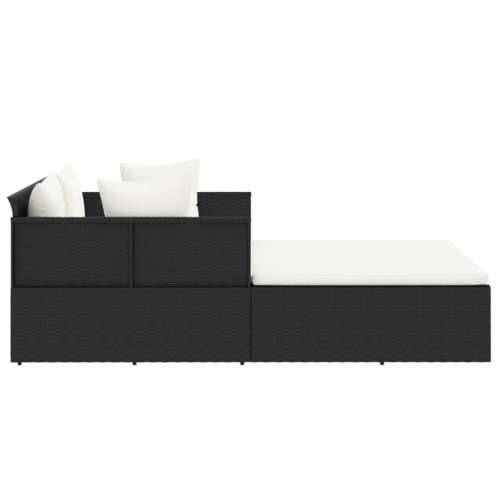 Ležaj za sunčanje s jastucima crni 182 x 118 x 63 cm poliratan - Crna Cijena
