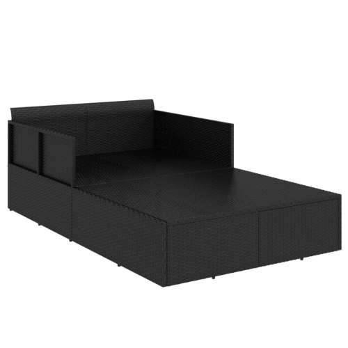 Ležaj za sunčanje s jastucima crni 182 x 118 x 63 cm poliratan - Crna Cijena