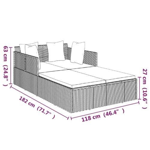 Ležaj za sunčanje s jastucima crni 182 x 118 x 63 cm poliratan - Crna Cijena