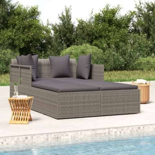 Ležaj za sunčanje s jastucima sivi 182 x 118 x 63 cm poliratan - Siva Cijena
