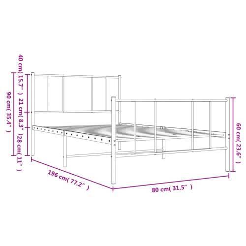 Metalni okvir kreveta uzglavlje i podnožje crni 75x190 cm Cijena