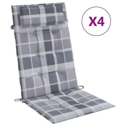 Jastuci za stolicu visoki naslon 4 kom sivi karirani od tkanine Cijena