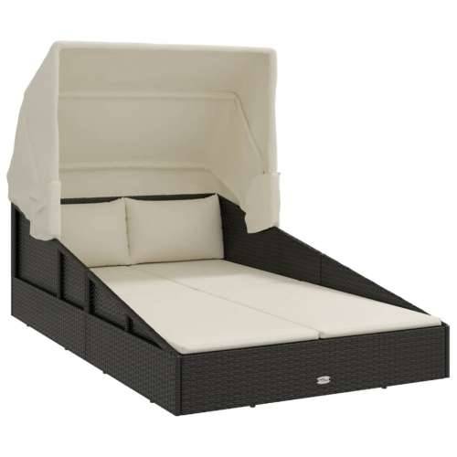 Ležaj za sunčanje s krovom crni 200 x 114 x 128 cm poliratan - Crna Cijena