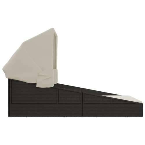 Ležaj za sunčanje s krovom crni 200 x 114 x 128 cm poliratan - Crna Cijena