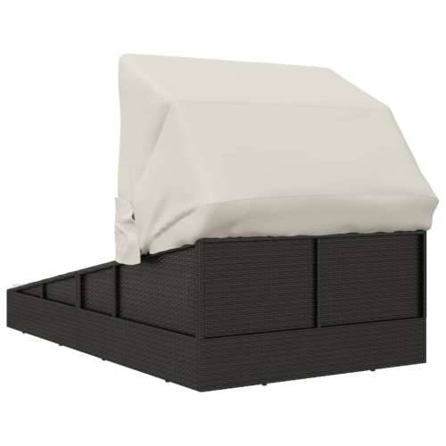 Ležaj za sunčanje s krovom crni 200 x 114 x 128 cm poliratan - Crna Cijena