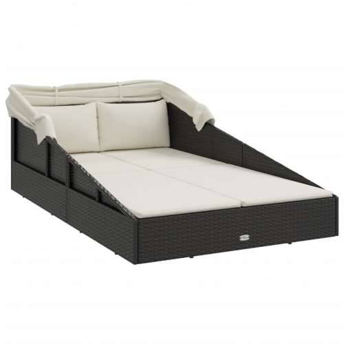 Ležaj za sunčanje s krovom crni 200 x 114 x 128 cm poliratan - Crna Cijena