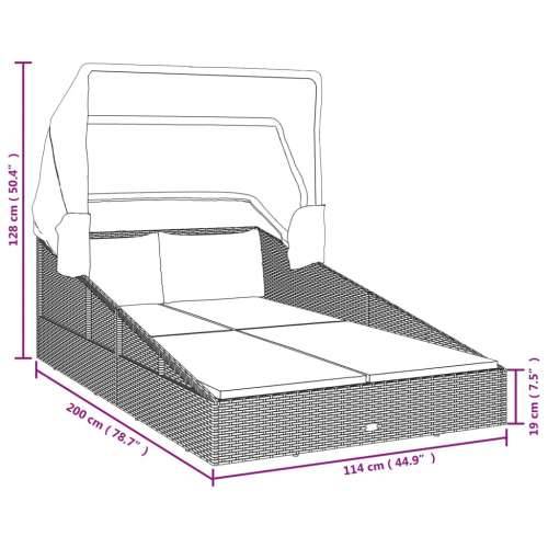 Ležaj za sunčanje s krovom crni 200 x 114 x 128 cm poliratan - Crna Cijena