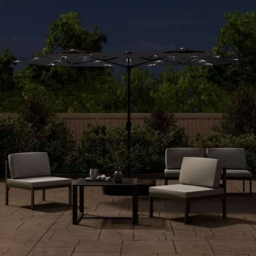 Dvostruki vrtni suncobran s LED svjetlima crni 316 x 240 cm - Crna 1 Cijena