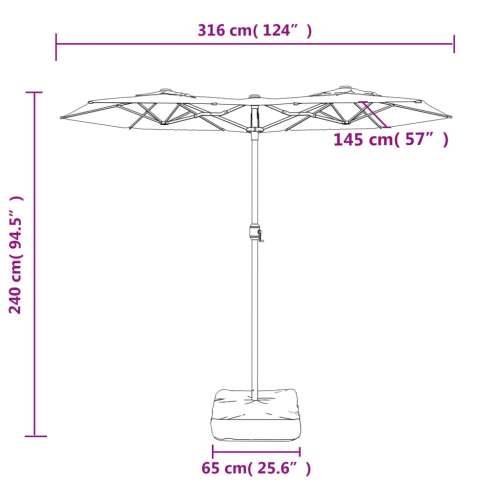 Dvostruki vrtni suncobran s LED svjetlima crni 316 x 240 cm - Crna 1 Cijena