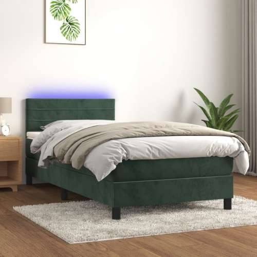 Krevet box spring s madracem LED tamnozeleni 90x190 cm baršun - Tamnozelena 90 x 190 cm vodoravne pruge Cijena