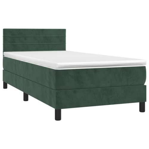 Krevet box spring s madracem LED tamnozeleni 90x190 cm baršun - Tamnozelena 90 x 190 cm vodoravne pruge Cijena