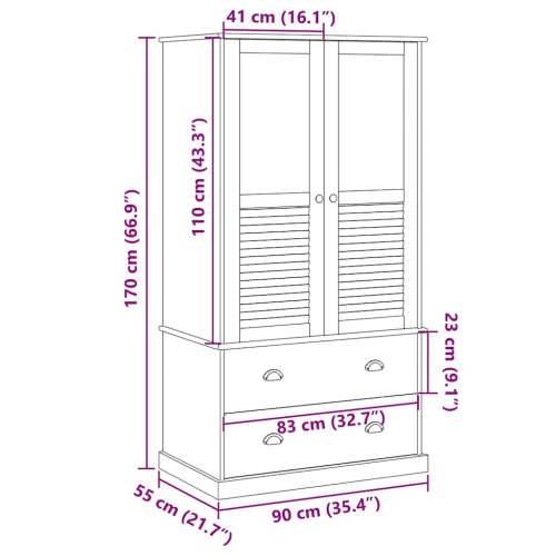 Ormar VIGO sivi 90 x 55 x 170 cm od masivne borovine - Siva 1 Cijena