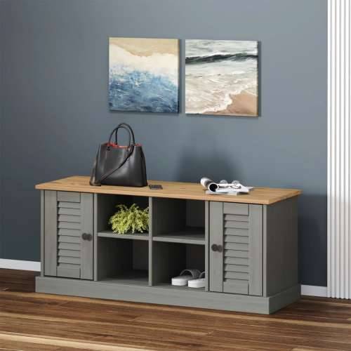 Klupa za cipele VIGO siva 106 x 35 x 45 cm od masivne borovine - Siva Cijena