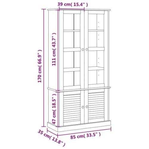 Vitrina sa staklom VIGO bijela 85x35x170 cm od masivne borovine - Bijela 1 Cijena