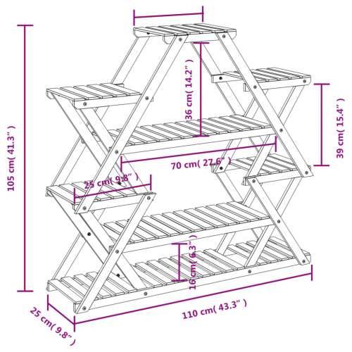 Stalak za cvijeće 110 x 25 x 105 cm od masivne jelovine Cijena