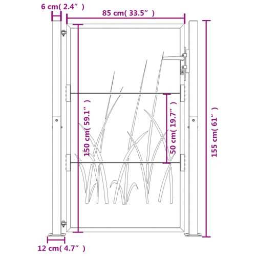 Vrtna vrata 105 x 155 cm od čelika COR-TEN s uzorkom trave - 105 x 155 cm Cijena
