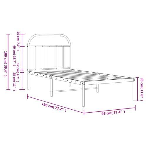 Metalni okvir za krevet s uzglavljem crni 90x190 cm Cijena